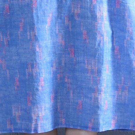 Simple blue print linen outfit o neck pockets Art summer Dress - Omychic