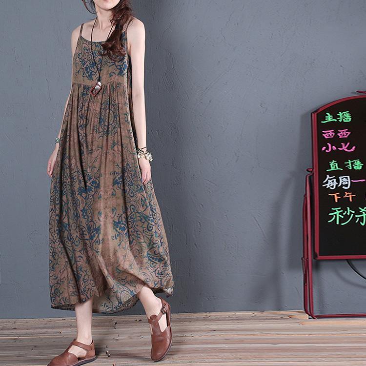 Simple brown prints cotton clothes For Women sleeveless Robe summer Dress - Omychic