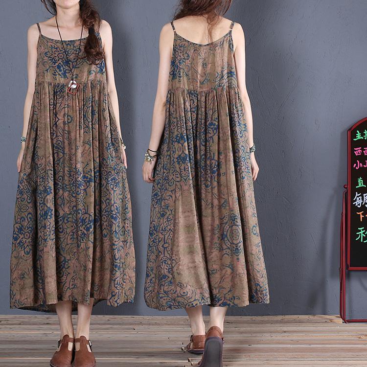 Simple brown prints cotton clothes For Women sleeveless Robe summer Dress - Omychic
