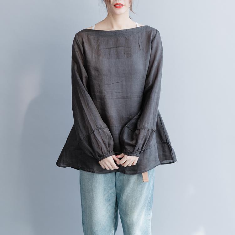 Simple dark gray linen clothes For Women Fitted Wardrobes Slash neck Vestidos De Lino spring blouses - Omychic