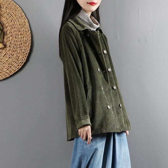 Simple double breast top quality lapel collar coats women blouses army green cotton outwear - Omychic