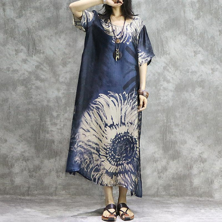 Simple dresses Pakistani Vintage Short Sleeve Loose Print Dress - Omychic