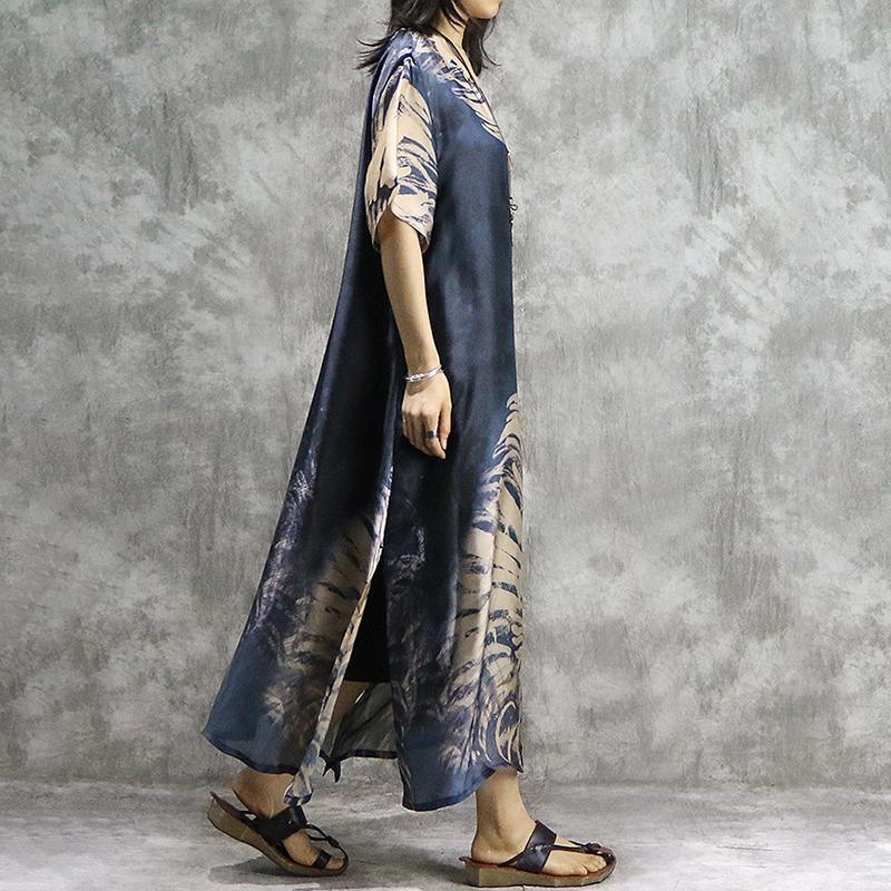 Simple dresses Pakistani Vintage Short Sleeve Loose Print Dress - Omychic