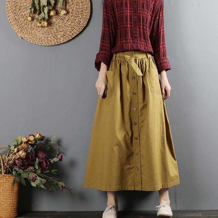 Simple elastic waist cotton skirts Inspiration yellow long skirt - Omychic