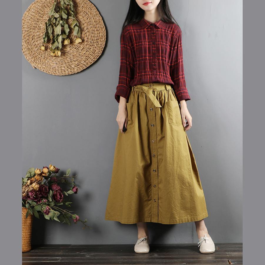 Simple elastic waist cotton skirts Inspiration yellow long skirt - Omychic