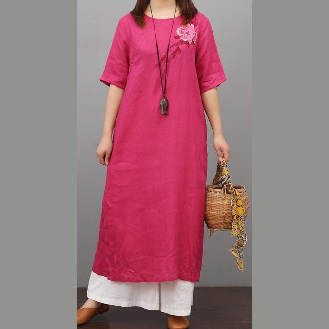 Simple embroidery cotton clothes Wardrobes red Dress summer - Omychic