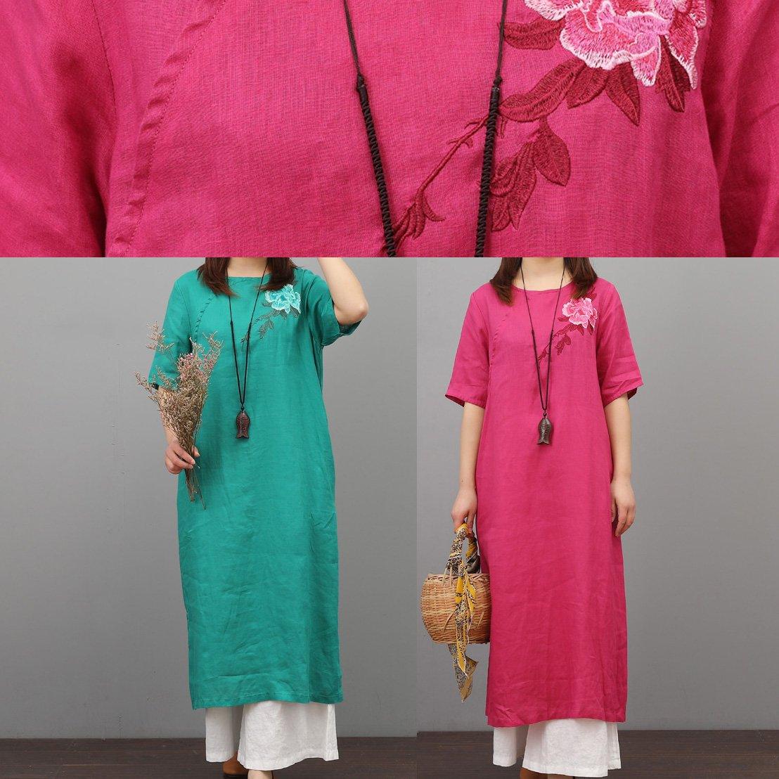 Simple embroidery cotton clothes Wardrobes red Dress summer - Omychic