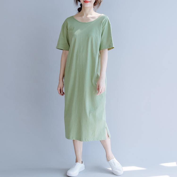 Simple green cotton quilting dresses o neck side open Vestidos De Lino summer Dresses - Omychic