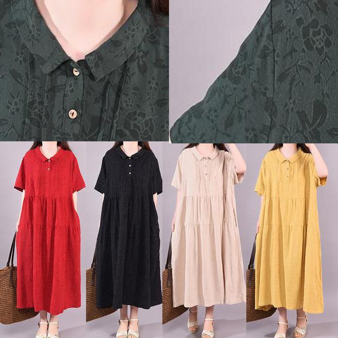 Simple green cotton tunic pattern Mom Summer Fashion Short Sleeve Loose Dress - Omychic