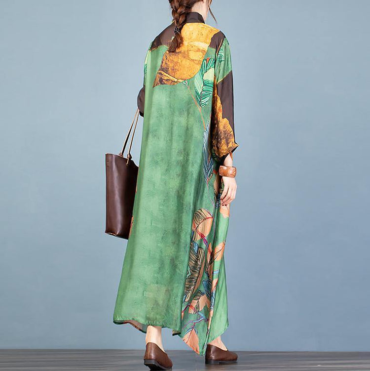 Simple green print Wardrobes stand collar asymmetric A Line Dresses - Omychic