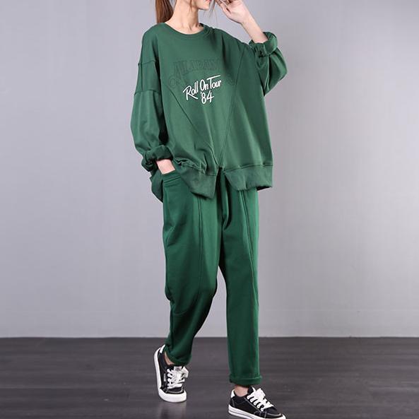 Simple green print cotton tunic pattern o neck box blouse - Omychic