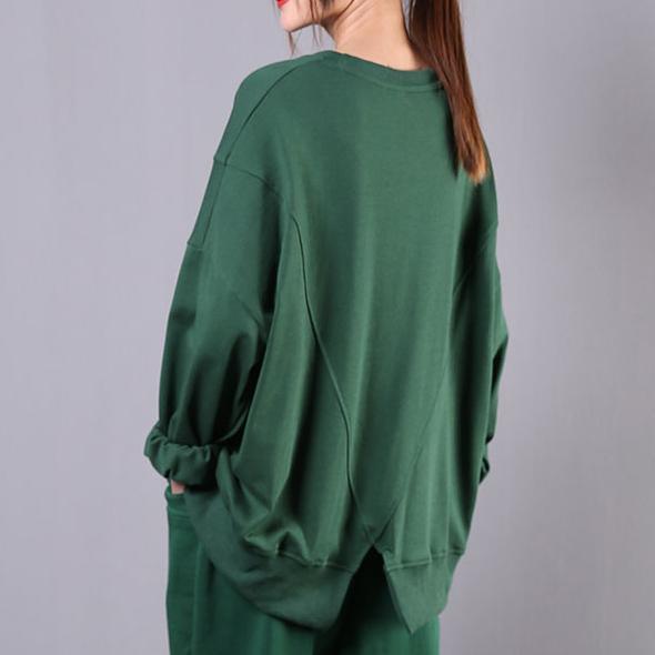 Simple green print cotton tunic pattern o neck box blouse - Omychic