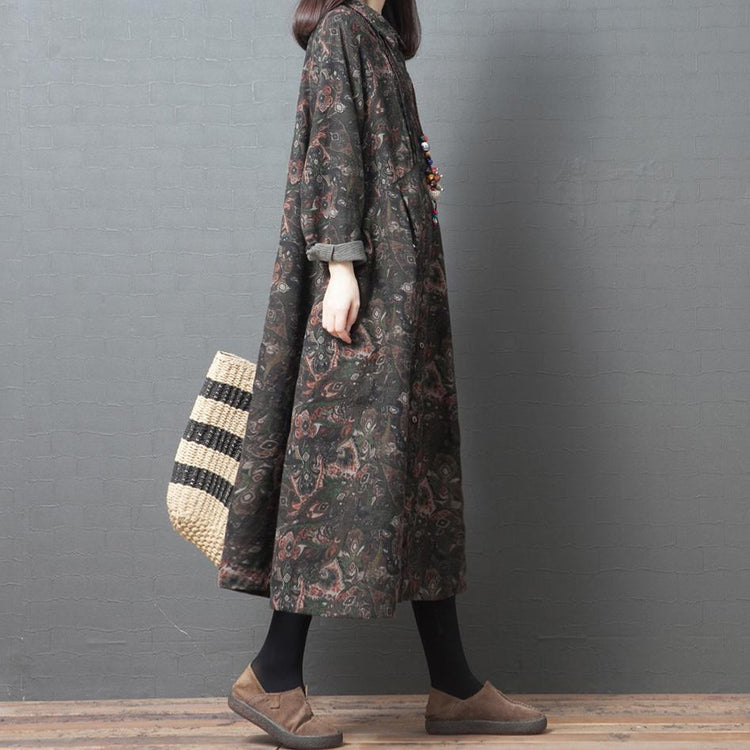 Simple lapel Button cotton fall quilting clothes Fashion Ideas chocolate print cotton robes Dress - Omychic