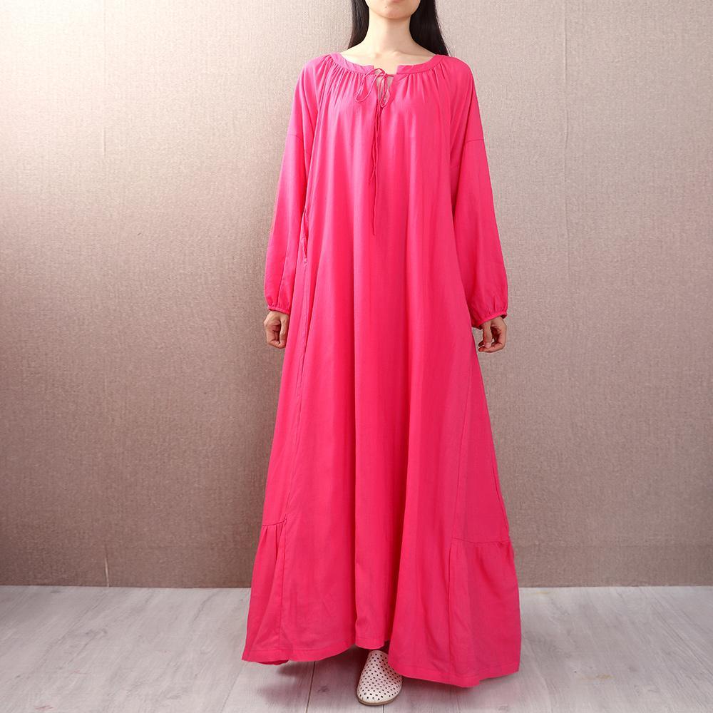 Simple long sleeve cotton quilting dresses Outfits rose tie o neck Robe Dress autumn - Omychic