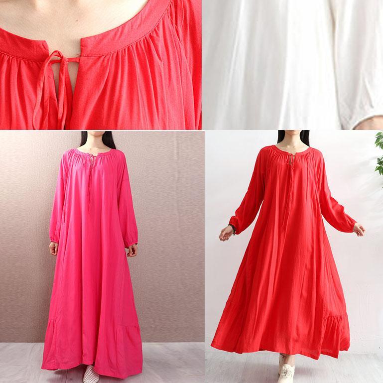 Simple long sleeve cotton quilting dresses Outfits rose tie o neck Robe Dress autumn - Omychic