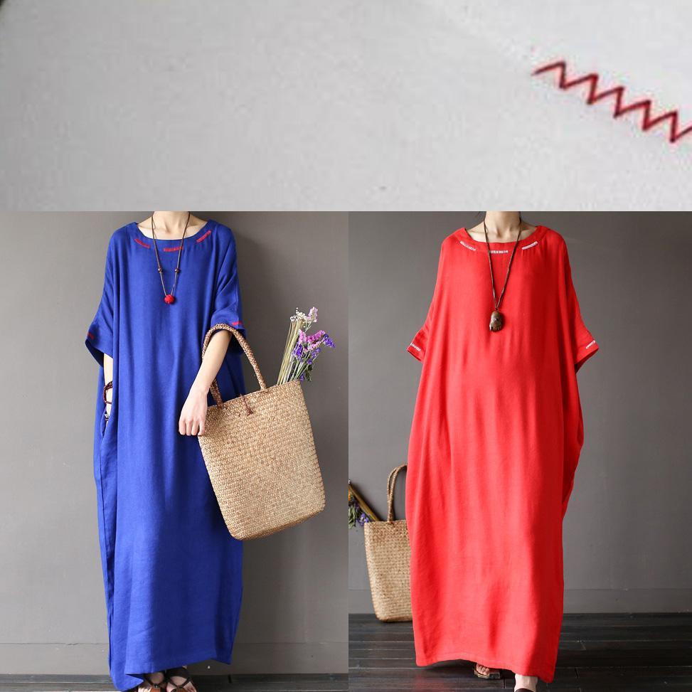Simple loose waist linen summer dress Fabrics blue Dress - Omychic