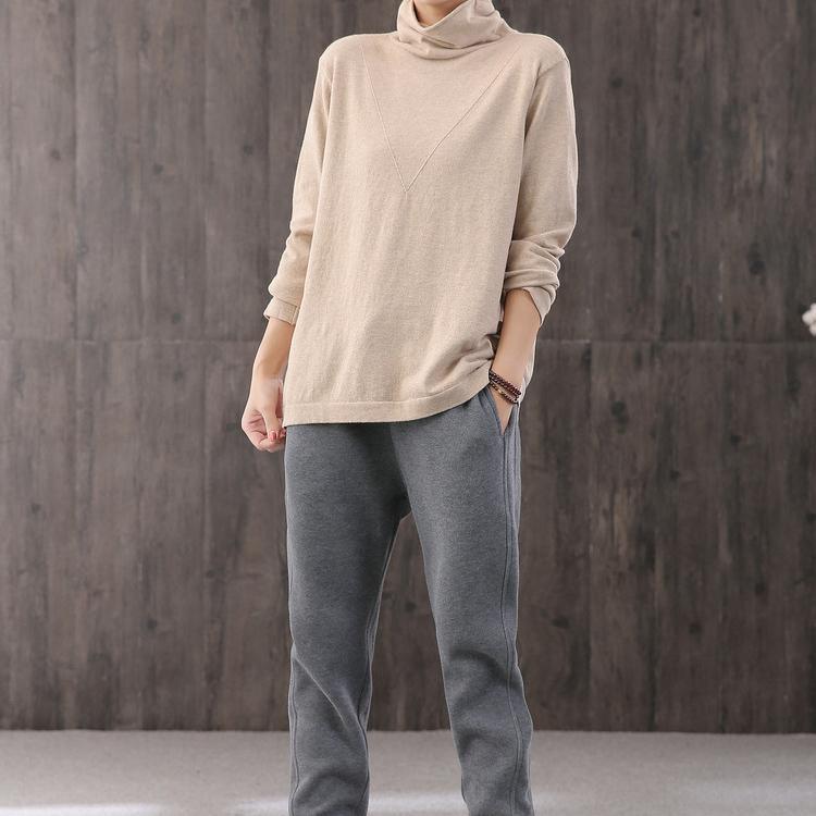 Simple nude cotton clothes For Women high neck daily shirt - Omychic
