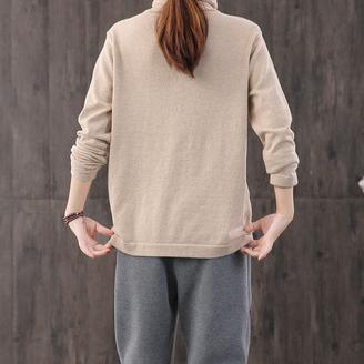 Simple nude cotton clothes For Women high neck daily shirt - Omychic