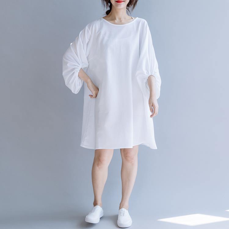 Simple o neck Batwing Sleeve Cotton quilting clothes Outfits white Dresses summer - Omychic