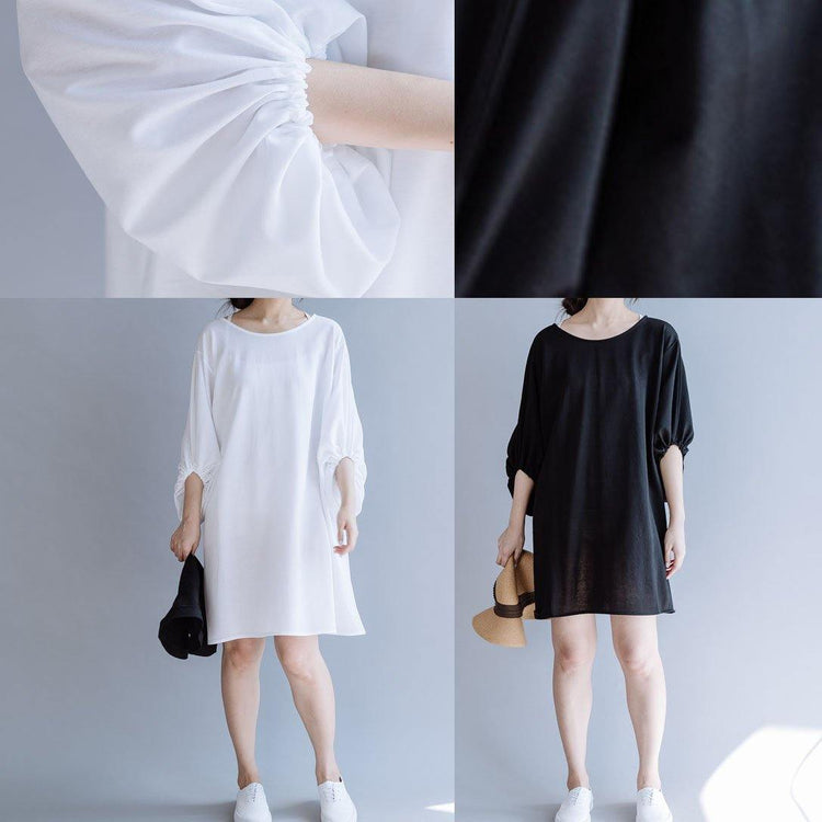 Simple o neck Batwing Sleeve Cotton quilting clothes Outfits white Dresses summer - Omychic