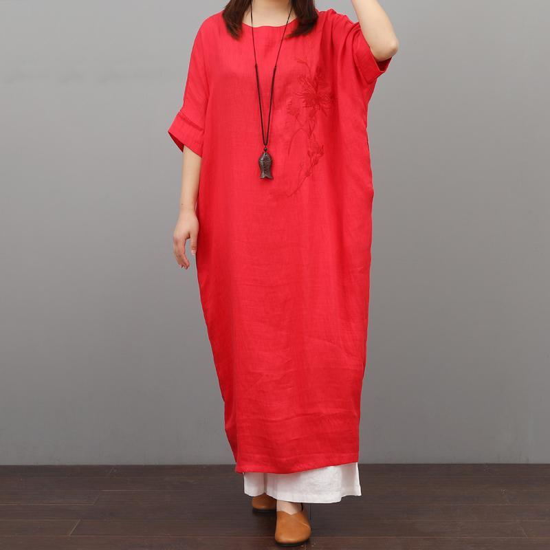 Simple o neck half sleeve Long Shirts Catwalk red Maxi Dress summer - Omychic