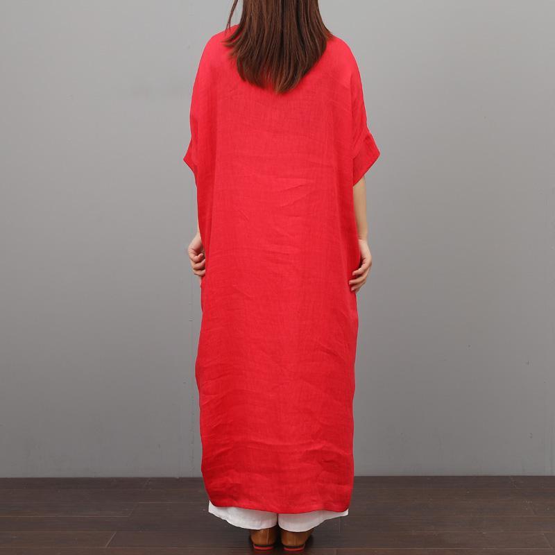 Simple o neck half sleeve Long Shirts Catwalk red Maxi Dress summer - Omychic