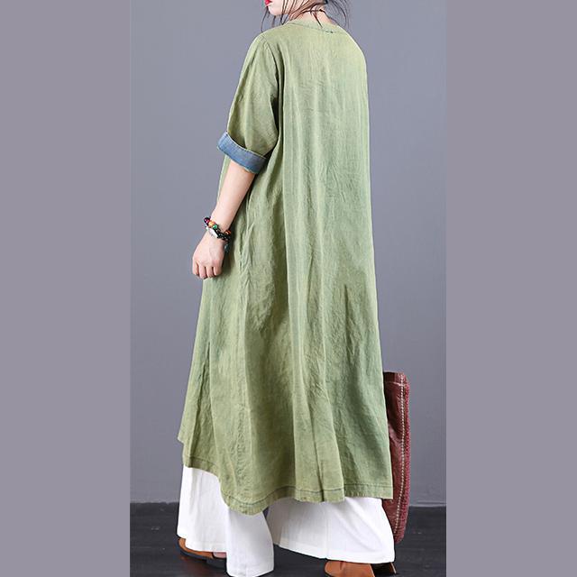 Simple o neck patchwork linen dresses Fashion Ideas green Dresses summer - Omychic