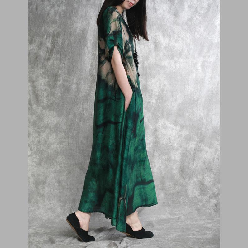 Simple o neck pockets Robes Fine Shirts green print Love Dresses Summer - Omychic