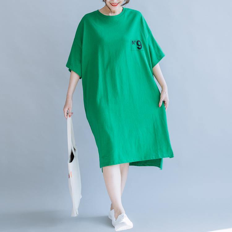 Simple o neck side open cotton dresses design green cotton Dresses summer - Omychic