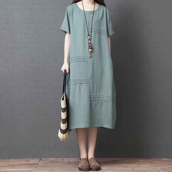 Simple o neck side open silk blended outfit Fashion Ideas green Dress summer - Omychic