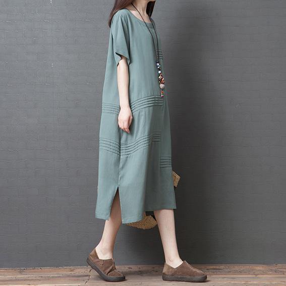 Simple o neck side open silk blended outfit Fashion Ideas green Dress summer - Omychic