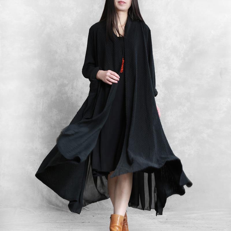 Simple patchwork Fashion tunic coat black Art outwears fall - Omychic