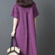 Simple purple cotton Blouse boutique Cotton Linen Solid Loose Irregular Blouse And Pants - Omychic