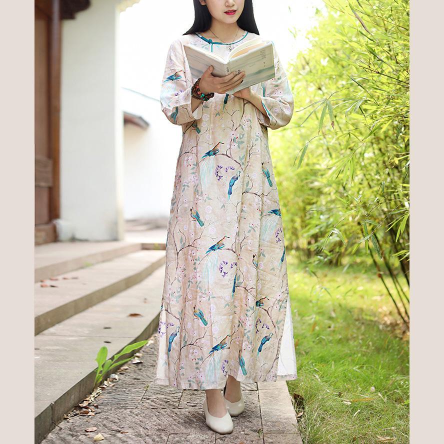Simple side open linen clothes For Women Wardrobes prints Dresses fall - Omychic