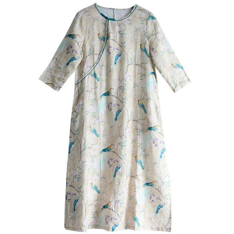 Simple side open linen clothes For Women Wardrobes prints Dresses fall - Omychic