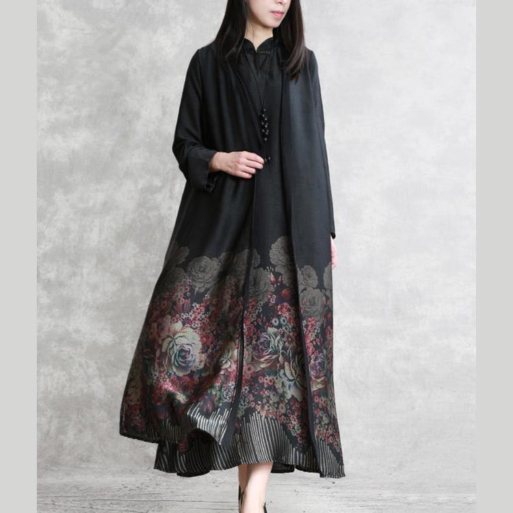 Simple sleeveless silk dresses 18th Century pattern black Traveling Dress summer - Omychic