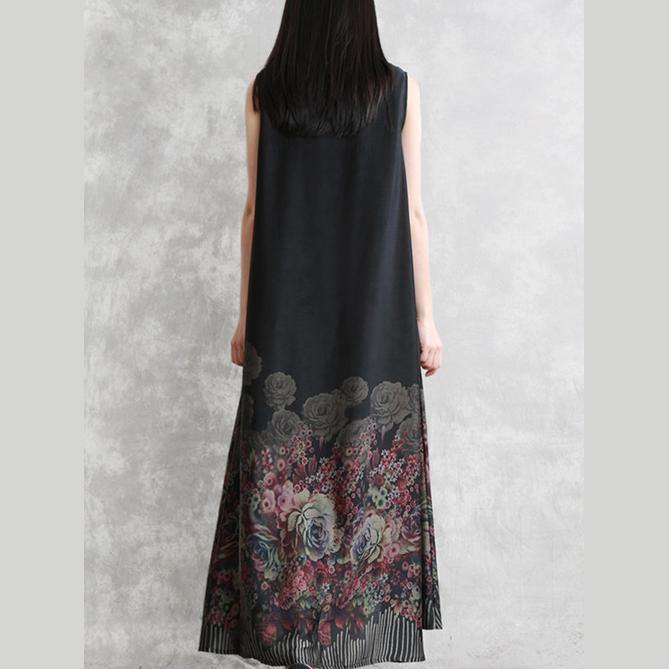 Simple sleeveless silk dresses 18th Century pattern black Traveling Dress summer - Omychic
