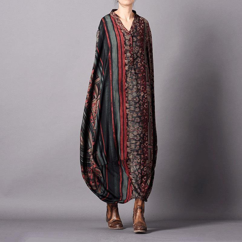 Simple V Neck Batwing Sleeve Dresses Fashion Ideas Red Striped Print Loose Dresses (Out of stock) - Omychic