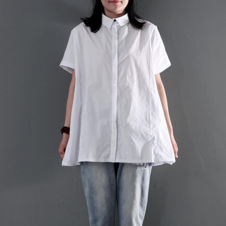 Simple white cotton women shirt plus size blouse top - Omychic
