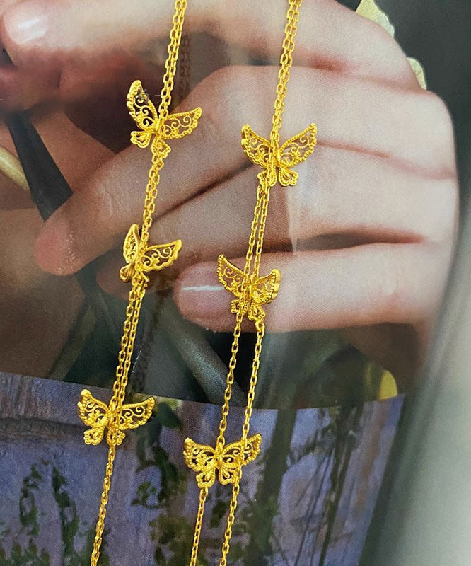 Skinny Gold Ancient Gold Butterfly Tassel Drop Earrings