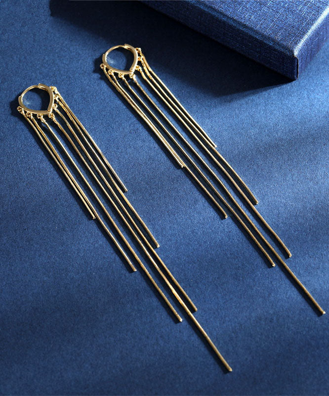 Skinny Gold Copper Overgild Tassel Drop Earrings