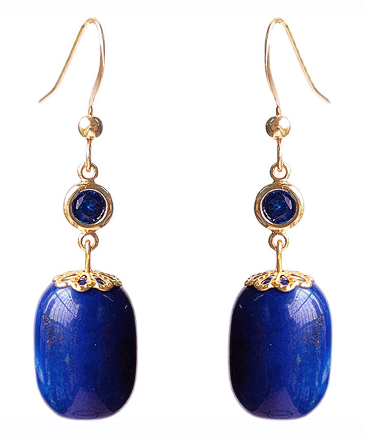 Skinny Royal Blue 14K Gold Gem Stone Drop Earrings