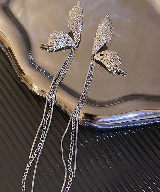 Skinny Silk Sterling Silver Butterfly Tasse Drop Earrings