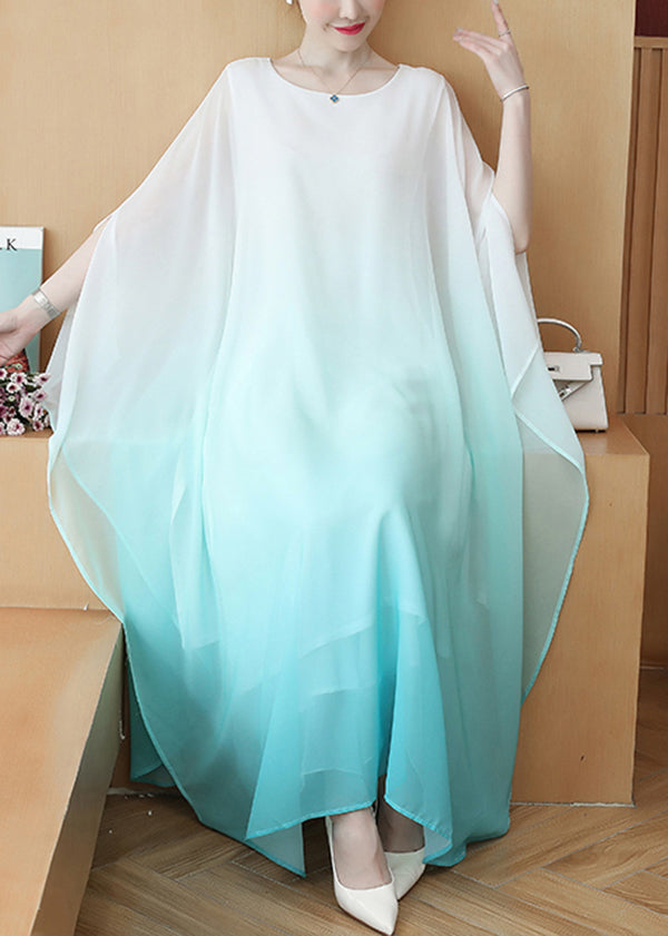 Sky Blue Chiffon Beach Dress Oversized Gradient Color Summer - Omychic