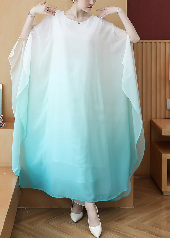 Sky Blue Chiffon Beach Dress Oversized Gradient Color Summer - Omychic