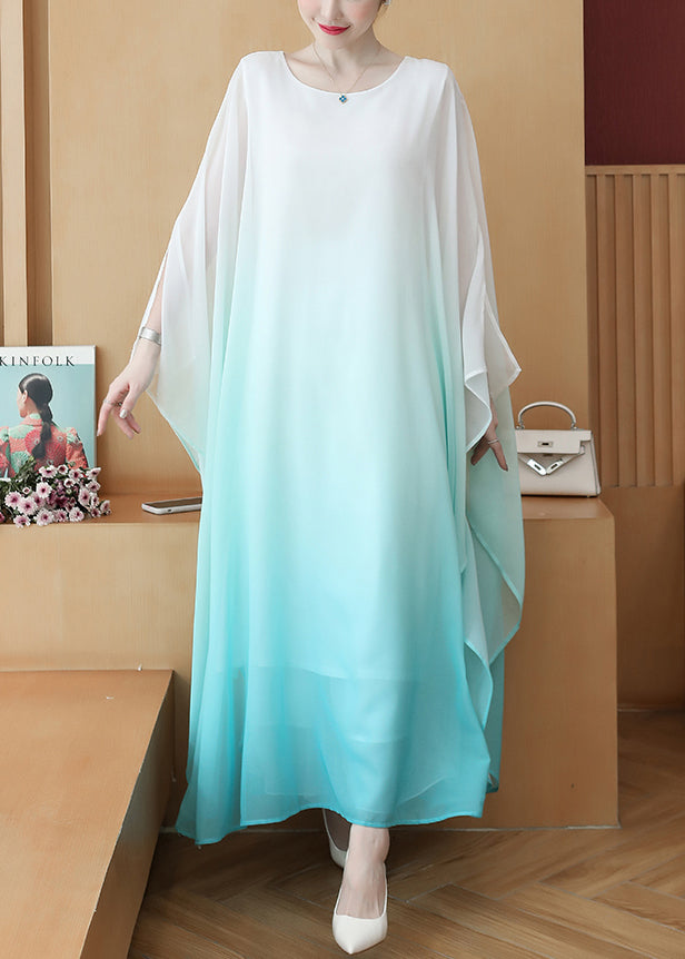 Sky Blue Chiffon Beach Dress Oversized Gradient Color Summer - Omychic