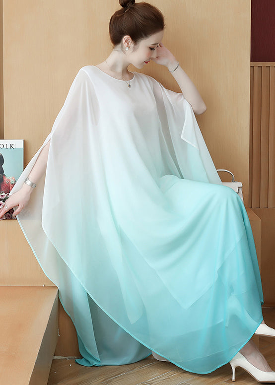 Sky Blue Chiffon Beach Dress Oversized Gradient Color Summer - Omychic