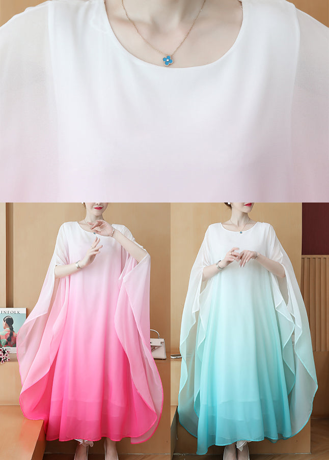 Sky Blue Chiffon Beach Dress Oversized Gradient Color Summer - Omychic