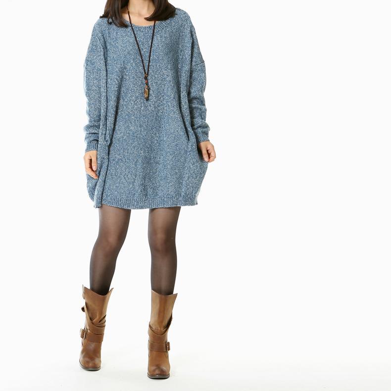 Sky blue women knit sweaters plus size - Omychic