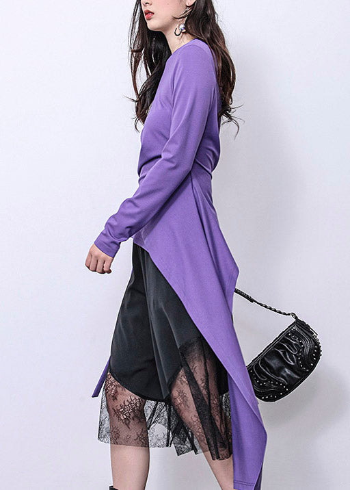 Slim Fit Purple Asymmetrical Design Maxi T Shirt Fall